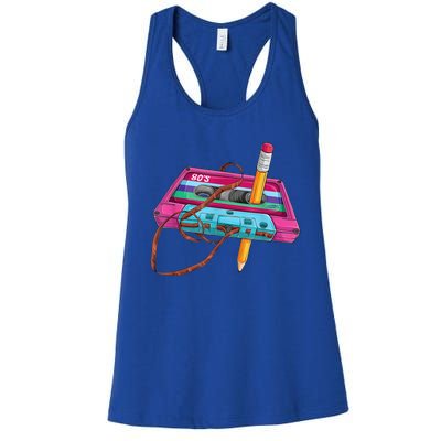 Vintage Cassette Tape Pencil 70's 80's 90's Music Mixtape Women's Racerback Tank