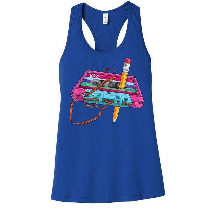 Vintage Cassette Tape Pencil 70's 80's 90's Music Mixtape Women's Racerback Tank