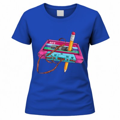 Vintage Cassette Tape Pencil 70's 80's 90's Music Mixtape Women's T-Shirt