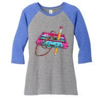 Vintage Cassette Tape Pencil 70's 80's 90's Music Mixtape Women's Tri-Blend 3/4-Sleeve Raglan Shirt