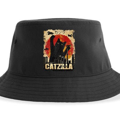 Vintage Catzilla Tee Funny Kitten And Cat Sustainable Bucket Hat