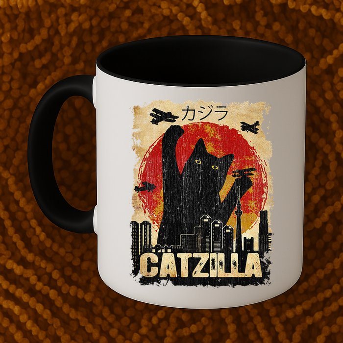 Vintage Catzilla Tee Funny Kitten And Cat Mug