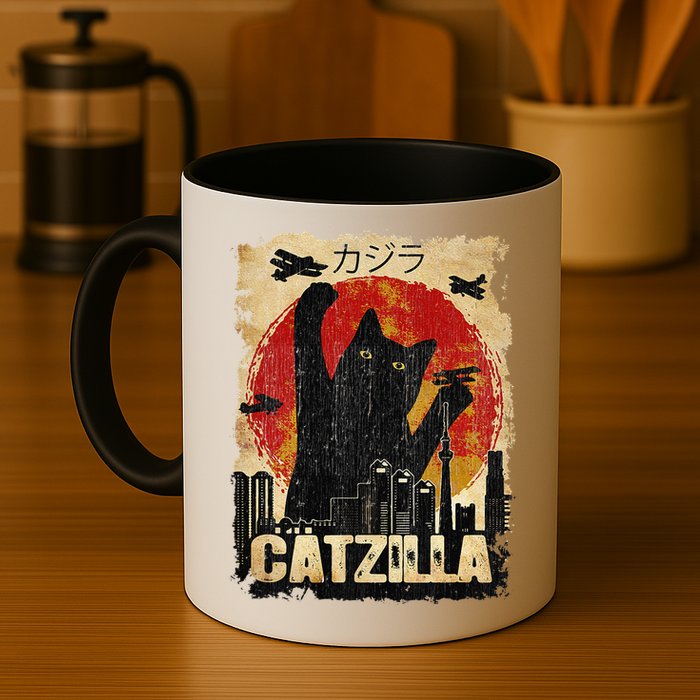 Vintage Catzilla Tee Funny Kitten And Cat Mug