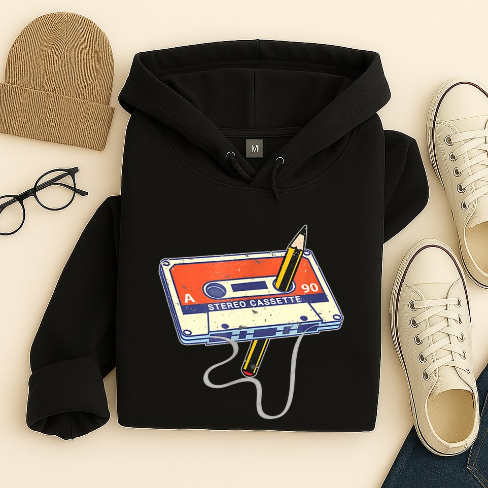 Vintage Cassette Tape Pencil 70S 80S 90S Music Mixtape Hoodie