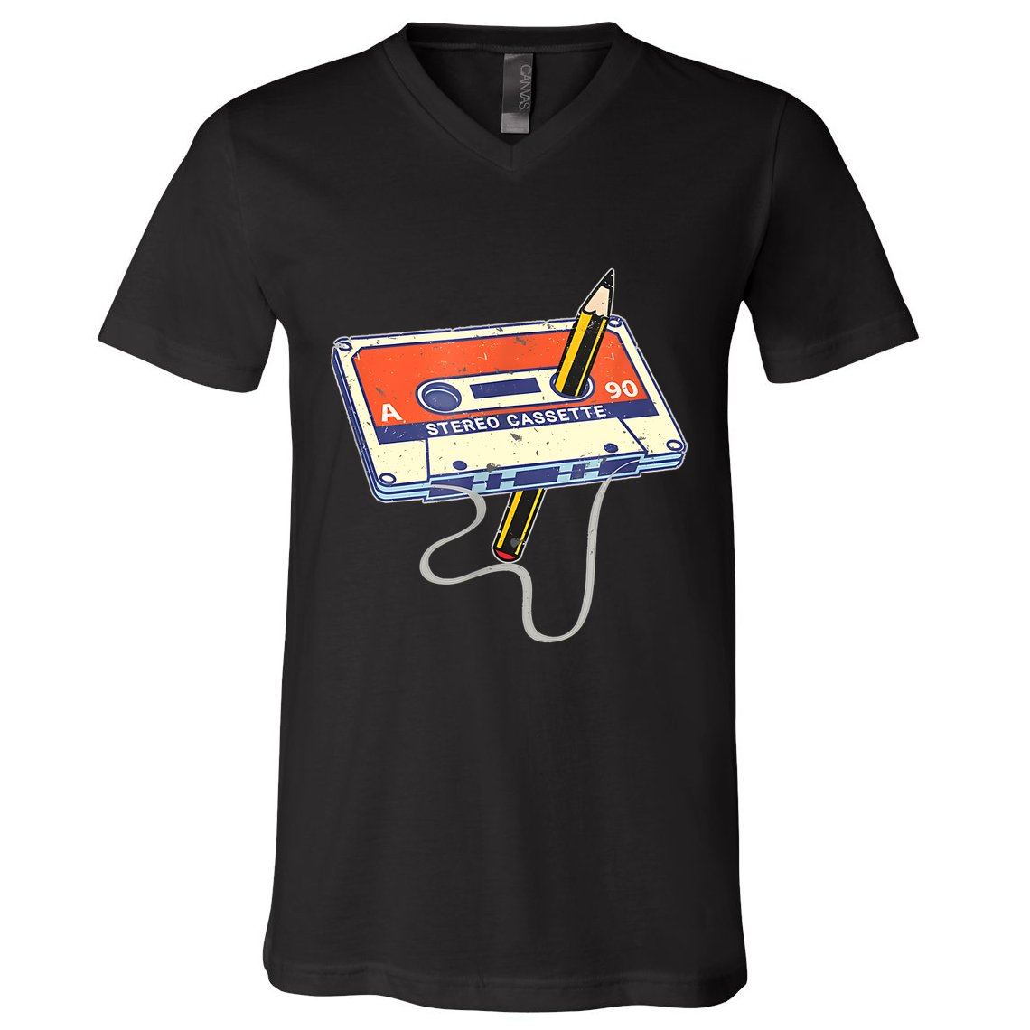 Vintage Cassette Tape Pencil 70S 80S 90S Music Mixtape V-Neck T-Shirt