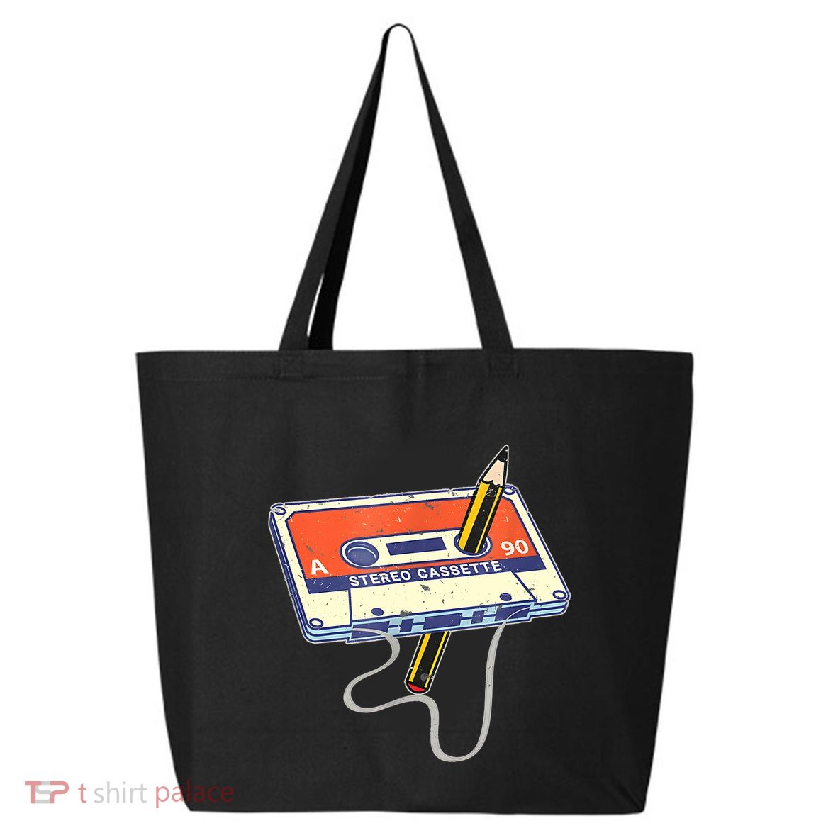 Vintage Cassette Tape Pencil 70S 80S 90S Music Mixtape 25L Jumbo Tote