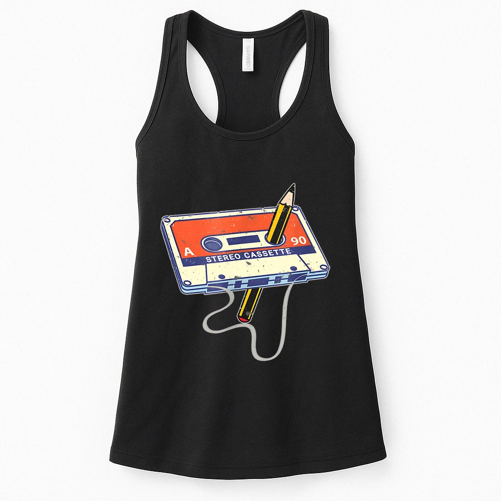 Vintage Cassette Tape Pencil 70S 80S 90S Music Mixtape Womens Tank Top