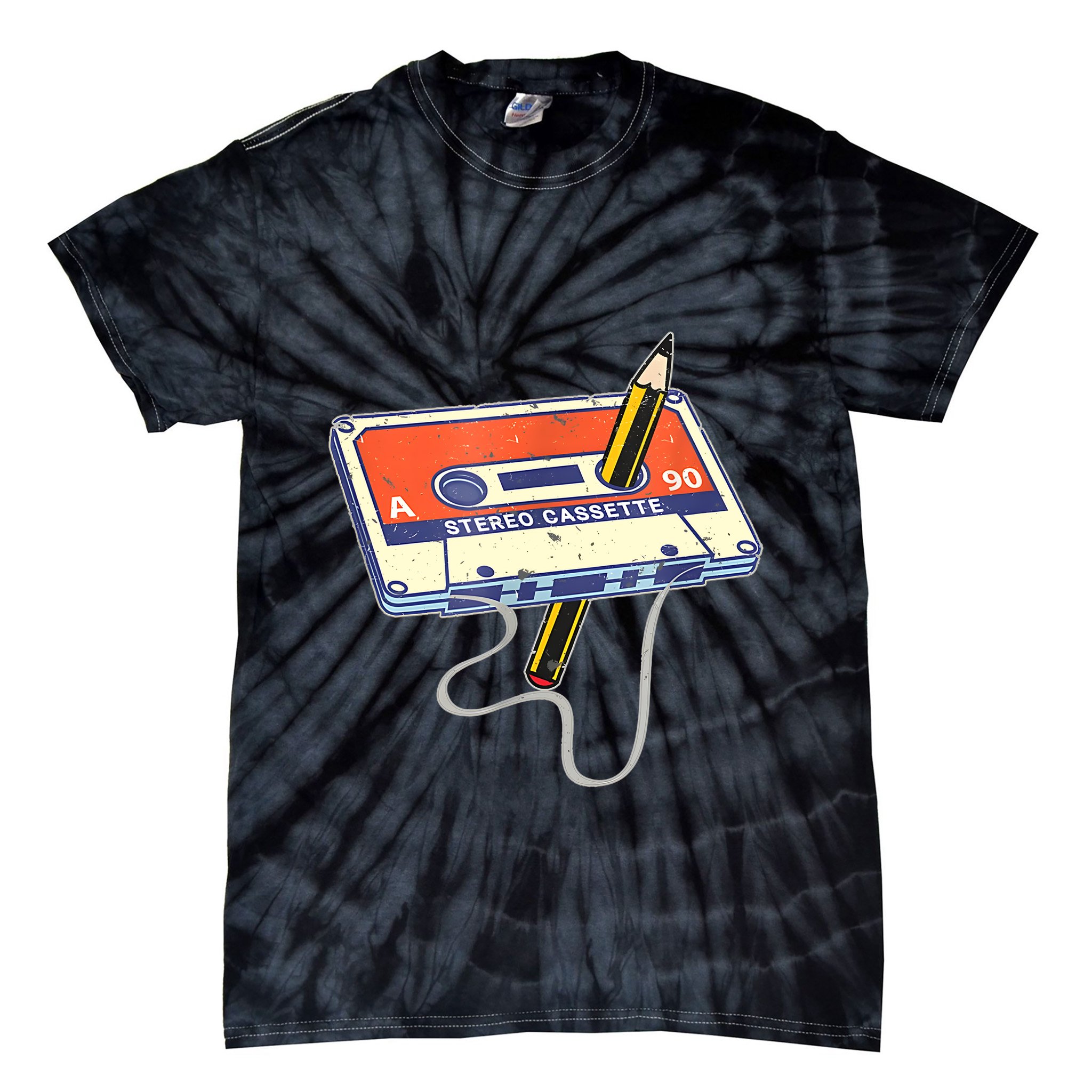Vintage Cassette Tape Pencil 70S 80S 90S Music Mixtape Tie-Dye T-Shirt