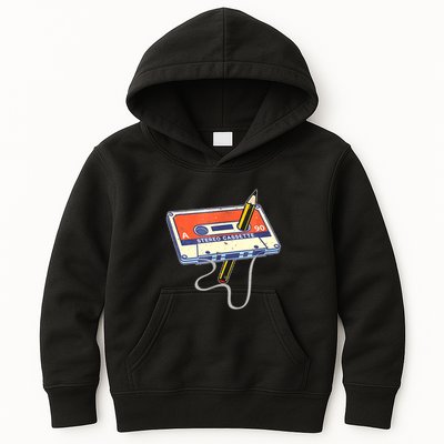 Vintage Cassette Tape Pencil 70S 80S 90S Music Mixtape Kids Hoodie
