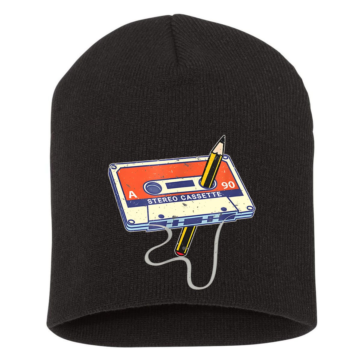 Vintage Cassette Tape Pencil 70S 80S 90S Music Mixtape Short Acrylic Beanie
