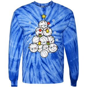 Volleyball Christmas Tree Xmas Pajamas Pjs Sports Player Funny Gift Tie-Dye Long Sleeve Shirt