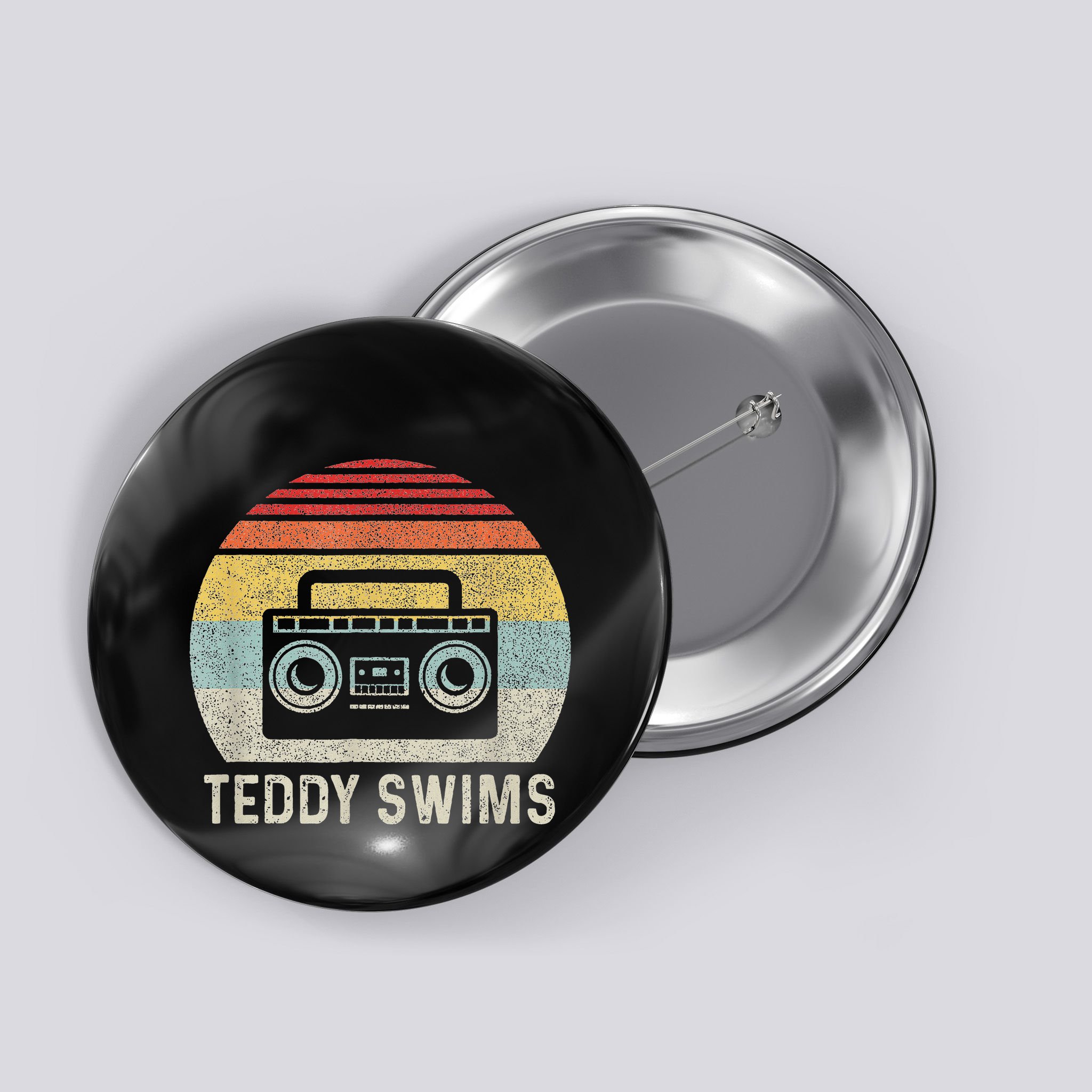 Vintage Cassette Tape T.E.D.D.Y Swims 90s Music Retro Sunset Button