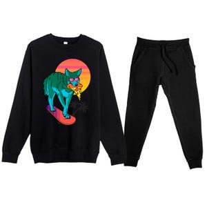 Vaporwave Coyote Premium Crewneck Sweatsuit Set