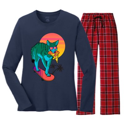 Vaporwave Coyote Women's Long Sleeve Flannel Pajama Set 