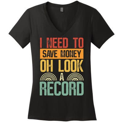 Vinyl Collecting Vintage Record Collector Vinyl Records Women's V-Neck T-Shirt