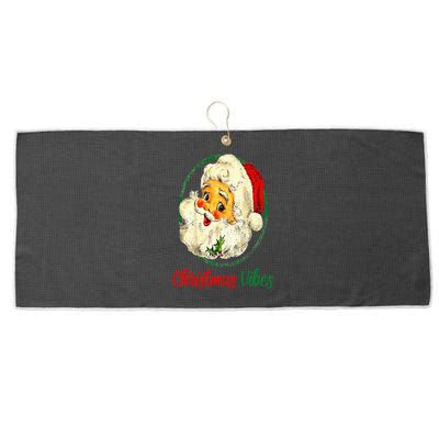 Vintage Christmas Vibes Santa Claus Face Old Fashioned Large Microfiber Waffle Golf Towel