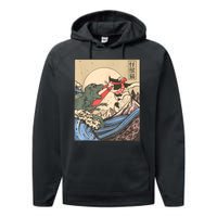 Vintage Cat Vs Monster Retro Japanese Great Wave Otaku Manga Performance Fleece Hoodie