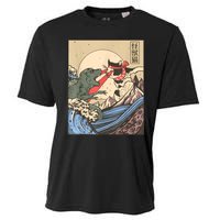 Vintage Cat Vs Monster Retro Japanese Great Wave Otaku Manga Cooling Performance Crew T-Shirt