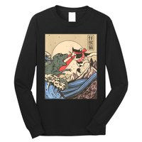 Vintage Cat Vs Monster Retro Japanese Great Wave Otaku Manga Long Sleeve Shirt