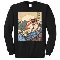 Vintage Cat Vs Monster Retro Japanese Great Wave Otaku Manga Sweatshirt