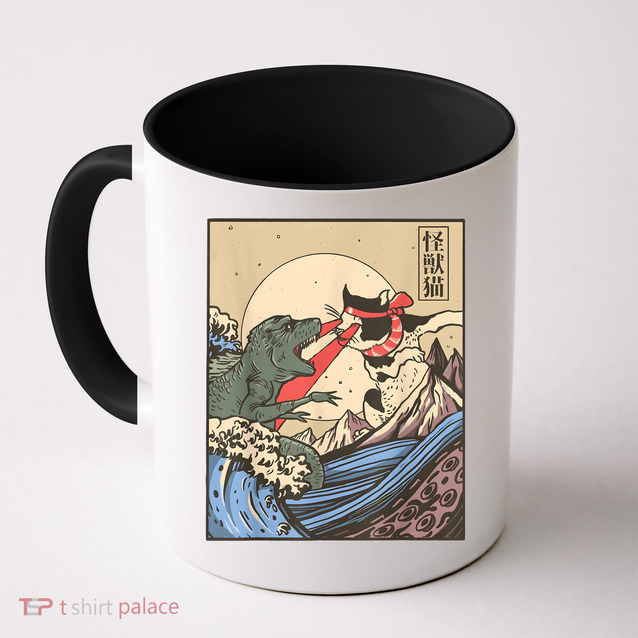 Vintage Cat Vs Monster Retro Japanese Great Wave Otaku Manga Mug