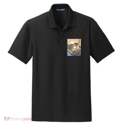 Vintage Cat Vs Monster Retro Japanese Great Wave Otaku Manga Dry Zone Grid Polo