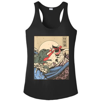 Vintage Cat Vs Monster Retro Japanese Great Wave Otaku Manga Ladies PosiCharge Competitor Racerback Tank