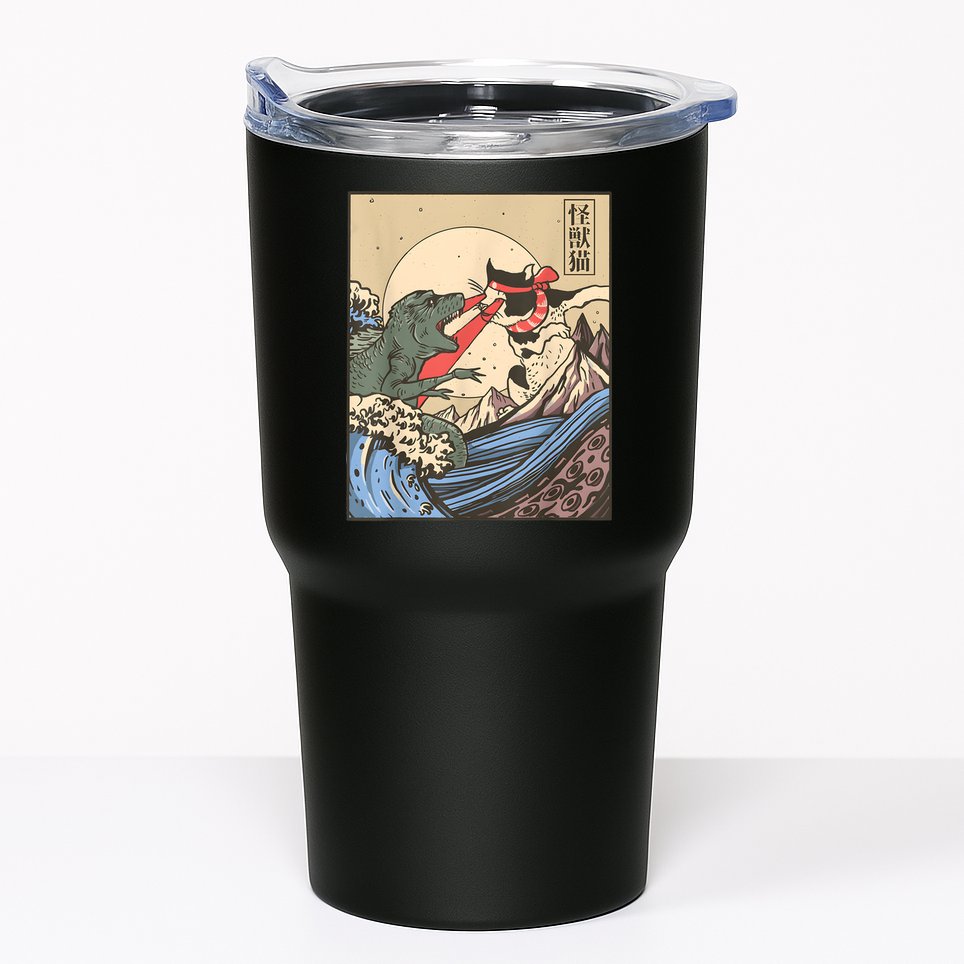 Vintage Cat Vs Monster Retro Japanese Great Wave Otaku Manga Tumbler