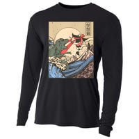 Vintage Cat Vs Monster Retro Japanese Great Wave Otaku Manga Cooling Performance Long Sleeve Crew