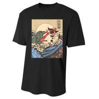 Vintage Cat Vs Monster Retro Japanese Great Wave Otaku Manga Performance Sprint T-Shirt