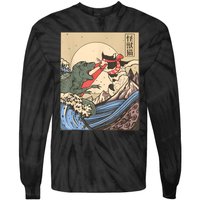 Vintage Cat Vs Monster Retro Japanese Great Wave Otaku Manga Tie-Dye Long Sleeve Shirt