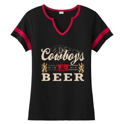 Vintage Cow Western And Beer Cow Lovers Ladies Halftime Notch Neck Tee