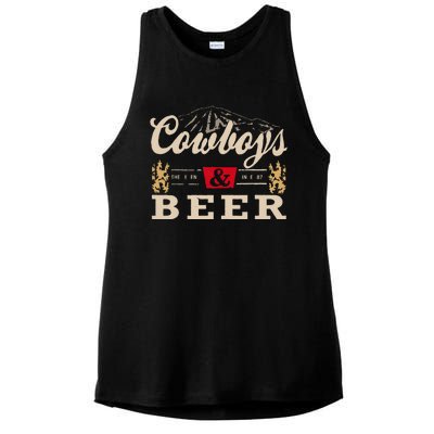 Vintage Cow Western And Beer Cow Lovers Ladies PosiCharge Tri-Blend Wicking Tank