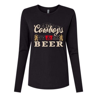 Vintage Cow Western And Beer Cow Lovers Womens Cotton Relaxed Long Sleeve T-Shirt