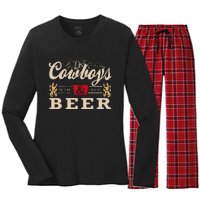 Vintage Cow Western And Beer Cow Lovers Women's Long Sleeve Flannel Pajama Set 