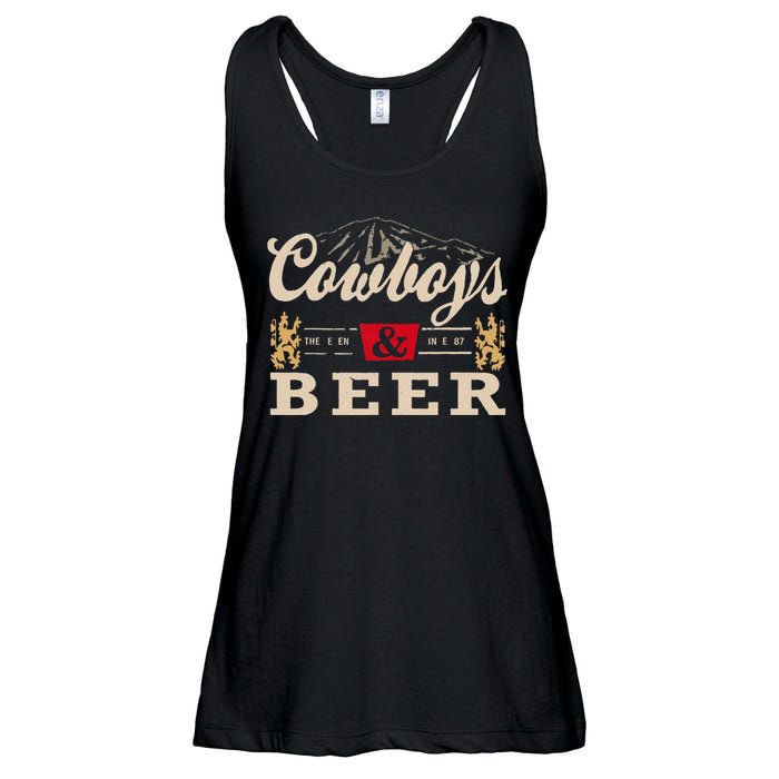 Vintage Cow Western And Beer Cow Lovers Ladies Essential Flowy Tank