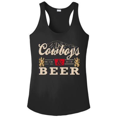 Vintage Cow Western And Beer Cow Lovers Ladies PosiCharge Competitor Racerback Tank