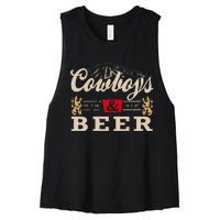 Vintage Cow Western And Beer Cow Lovers Women's Racerback Cropped Tank