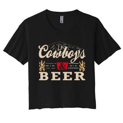 Vintage Cow Western And Beer Cow Lovers Women's Crop Top Tee