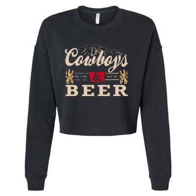 Vintage Cow Western And Beer Cow Lovers Cropped Pullover Crew