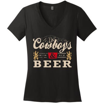 Vintage Cow Western And Beer Cow Lovers Women's V-Neck T-Shirt