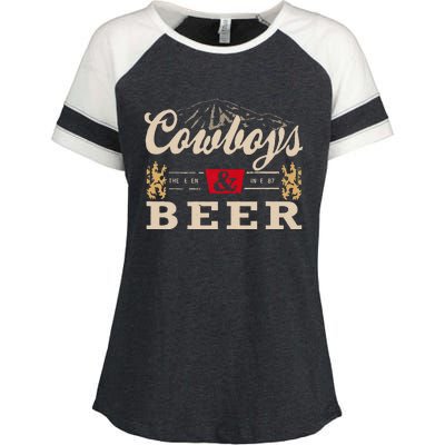 Vintage Cow Western And Beer Cow Lovers Enza Ladies Jersey Colorblock Tee