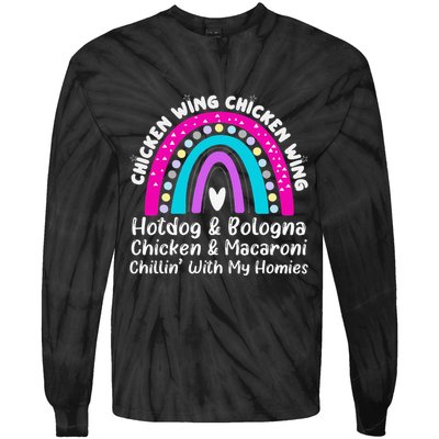 Viral Chicken Wing Chicken Wing Hot Dog Bologna Song Lyric Tie-Dye Long Sleeve Shirt