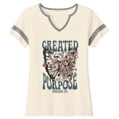 Vintage Created With A Purpose Butterfly Floral Ladies Halftime Notch Neck Tee