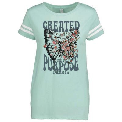 Vintage Created With A Purpose Butterfly Floral Enza Ladies Jersey Football T-Shirt