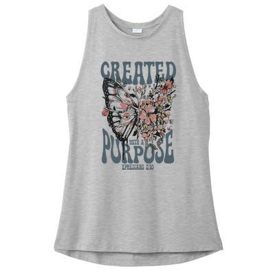 Vintage Created With A Purpose Butterfly Floral Ladies PosiCharge Tri-Blend Wicking Tank