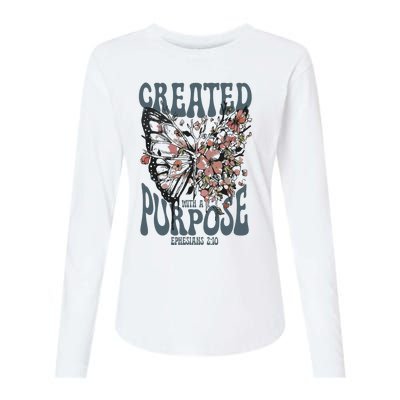 Vintage Created With A Purpose Butterfly Floral Womens Cotton Relaxed Long Sleeve T-Shirt