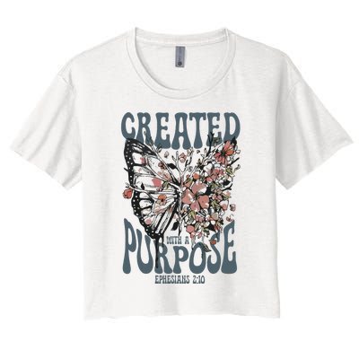 Vintage Created With A Purpose Butterfly Floral Women's Crop Top Tee