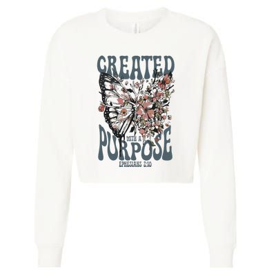 Vintage Created With A Purpose Butterfly Floral Cropped Pullover Crew