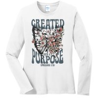 Vintage Created With A Purpose Butterfly Floral Ladies Long Sleeve Shirt